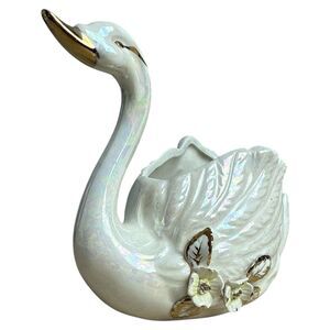 Vintage Norcrest Swan Planter Dish Pearl Porcelain 1940s Small Figurine Cute
